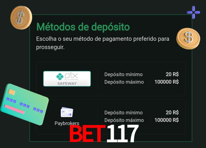 O cassino bet117 oferece uma grande variedade de métodos de pagamento